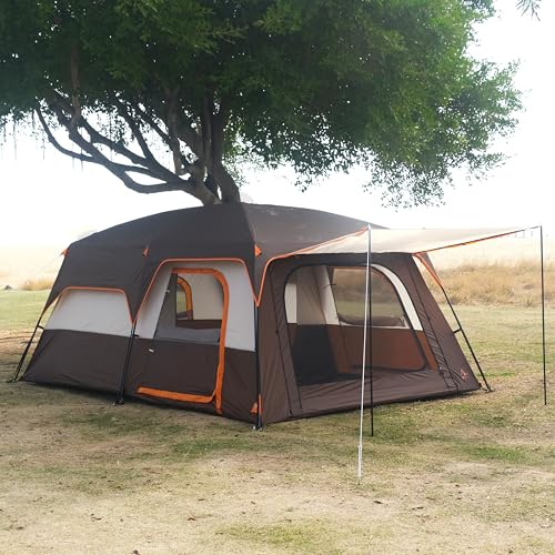 Extra Large Family Cabin Tent for Camping, 2 Rooms, 3 Doors, Waterproof E6603