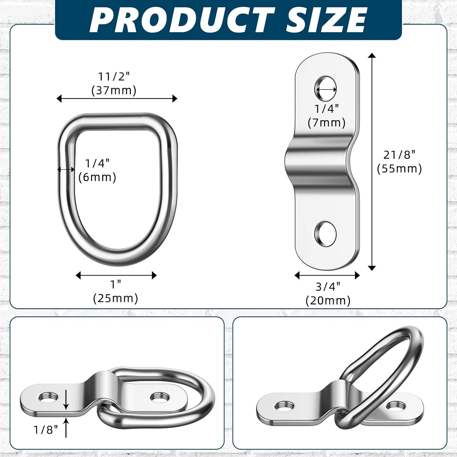 60 Pcs Heavy Duty Stainless Steel D Rings for Trailer Truck Bed F932378