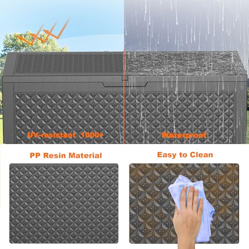 100 Gallon Resin Deck Box, Lockable Patio Outdoor Storage, Waterproof - Black F75230