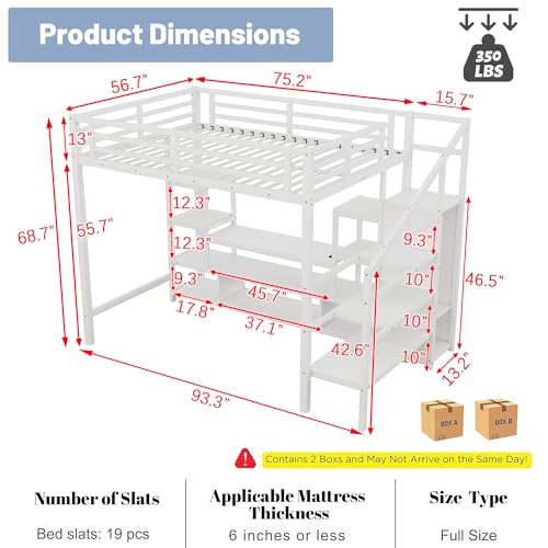 Queen Loft Bed with L-Shaped Desk and Stairs, Metal Frame, Black F92113