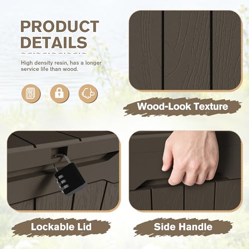 31 Gallon Resin Deck Box Waterproof Indoor Outdoor Storage for Patio Cushions and Garden Tools L90121
