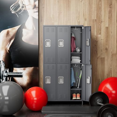 6 Door Metal Storage Locker with 18 Hooks, Black & Dark Grey K6611