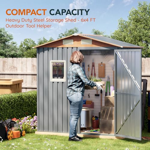 Outdoor Storage Shed with Lockable Door, Compact Metal Tool Shed for Garden O328