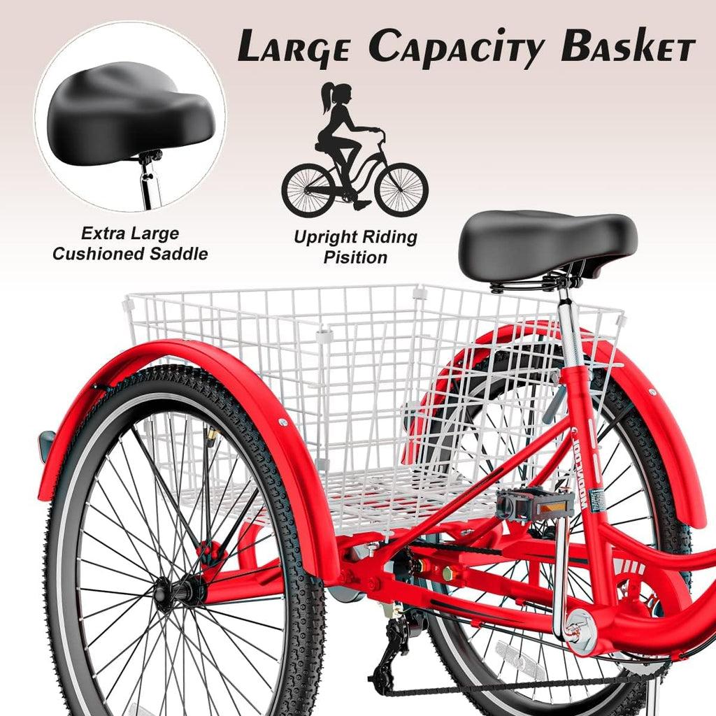 Adult Tricycle 7 Speed 3 Wheel Bike with Basket for Seniors D28646