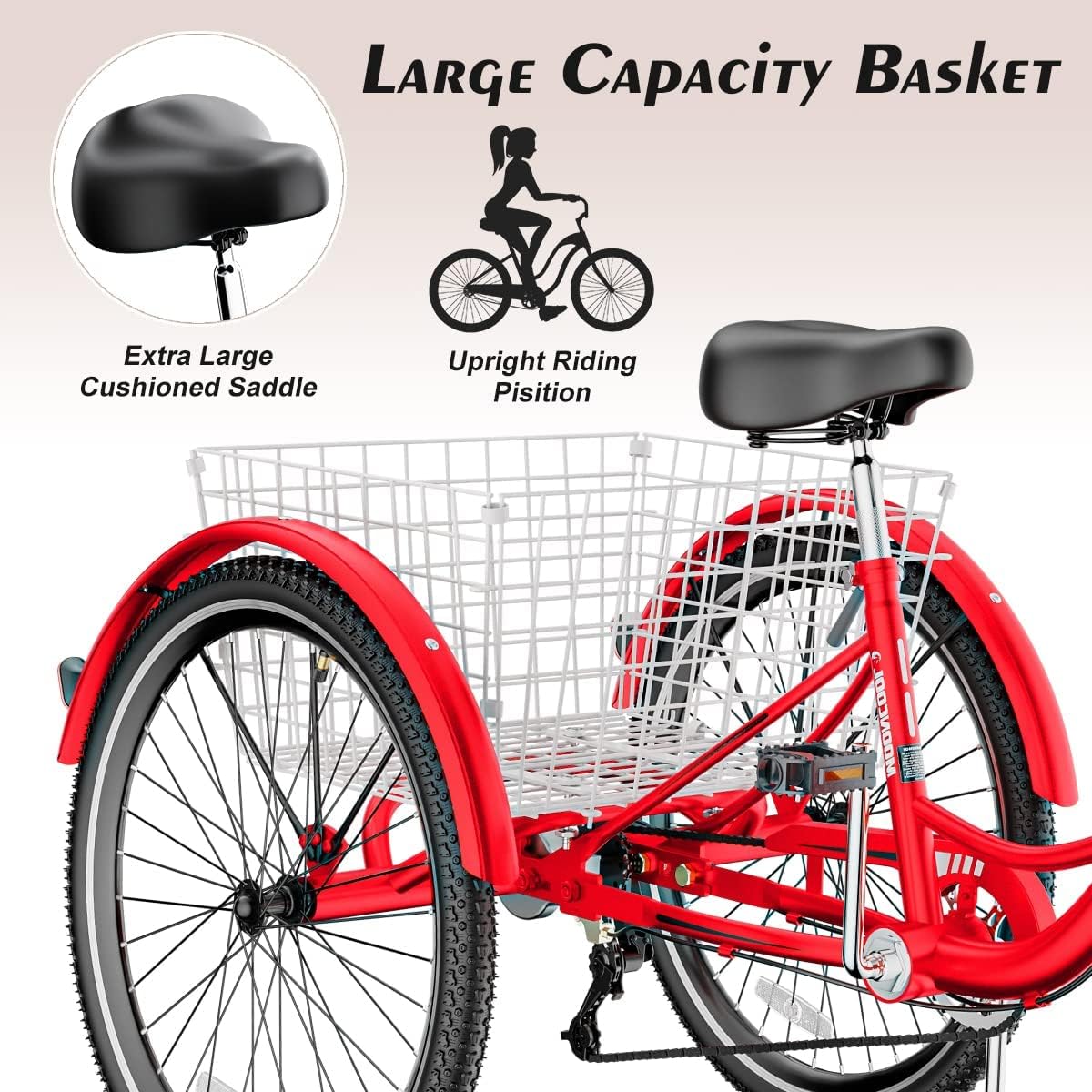 Adult Tricycle 7 Speed 3 Wheel Bike with Basket for Seniors D28646