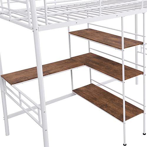 Full Loft Bed with Desk, Storage Shelves, and Wardrobe, Heavy-Duty Frame, Black K6320