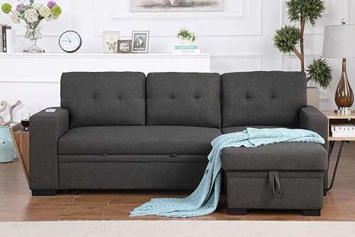 4-in-1 Convertible L Shaped Couch with Pull Out Bed and Storage Z983