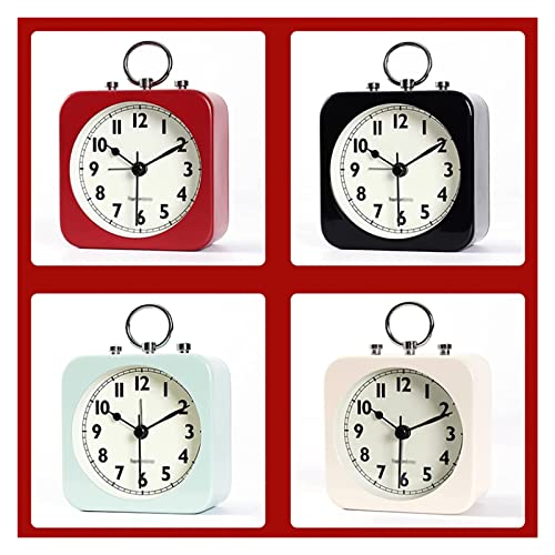 Silent Alarm Clock with Square Metal Case, Battery Operated for Bedside Desk M990