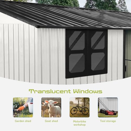 10 x 8 ft Outdoor Storage Shed, Metal Building with Windows and Lockable Doors, Grey Q206