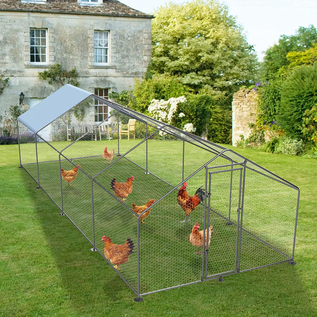 Chicken Coop Outdoor Walk-in Poultry Cage with Waterproof Cover J391846