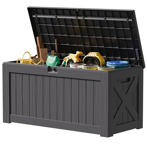 31 Gallon Resin Deck Box Waterproof Indoor Outdoor Storage for Patio Cushions and Garden Tools L90121