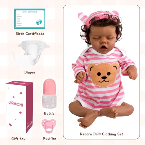 Realistic Reborn Baby Doll with Silicone Soft Body, Black Lifelike Baby Girl with Feeding Kit X111
