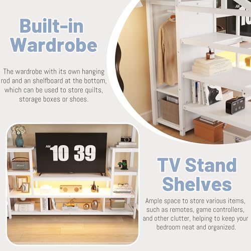 Queen Loft Bed with L-Shaped Desk and Stairs, Metal Frame, Black F92113