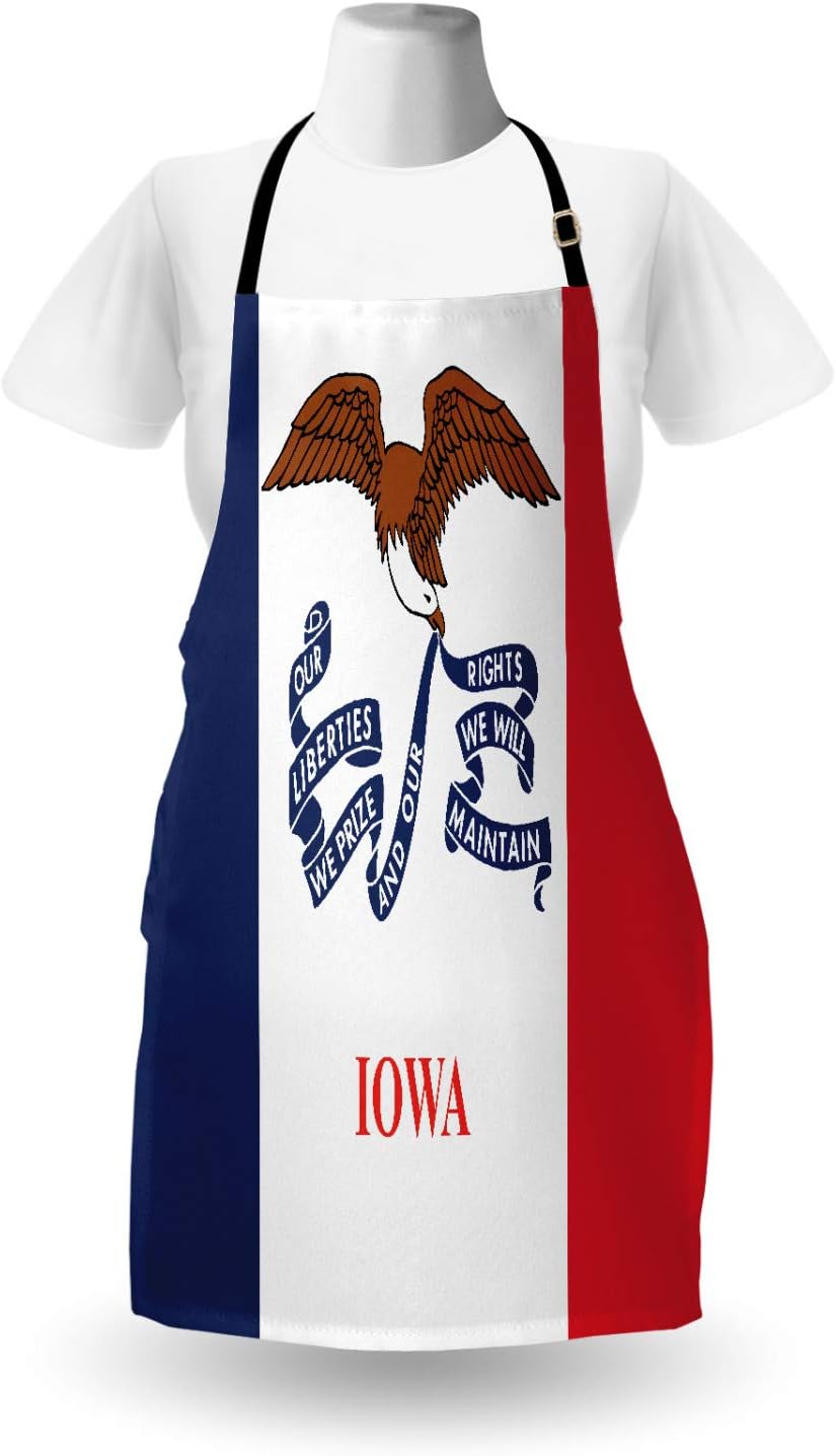 Iowa State Flag Apron with Eagle, Adjustable Neck, Unisex Kitchen Bib W774