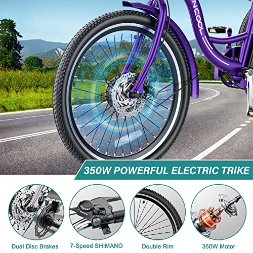 Electric Trike for Adults, 7-Speed 350W Three-Wheel Bicycle Q245