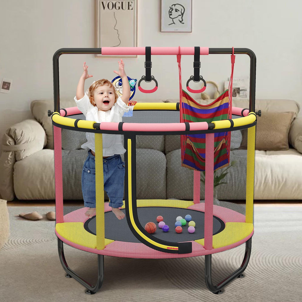 Mini Trampoline for Toddlers with Enclosure and Basketball Hoop F952