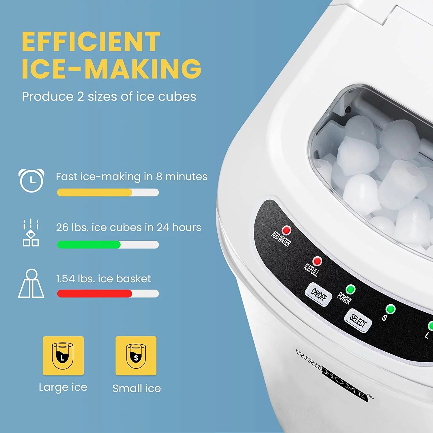 Countertop Ice Maker, Self-Cleaning Portable, 26Lbs/24H with Ice Scoop X83293