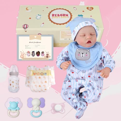 Lifelike Reborn Baby Doll Girl, 17 Inch Soft Body Realistic Newborn Vinyl Silicone Doll with Feeding Kit H33373
