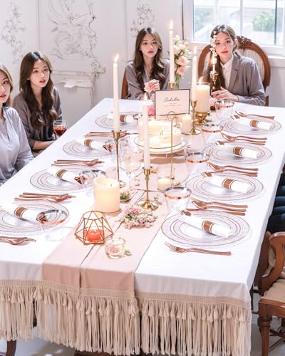 350PCS Clear Plastic Plates with Gold Trim for 50 Guests, Disposable Dinnerware Set O686017
