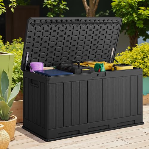 30 Gallon Waterproof Resin Deck Box for Outdoor Patio and Garden Storage Q30388