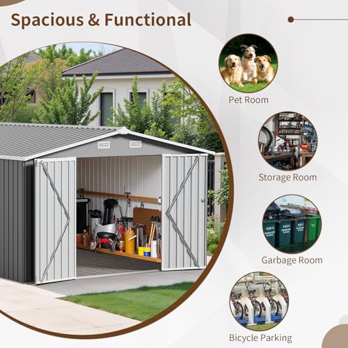 Resin Outdoor Storage Shed with Floor and Window, Lockable Small Tool Shed for Garden Patio Backyard, Light Gray V985