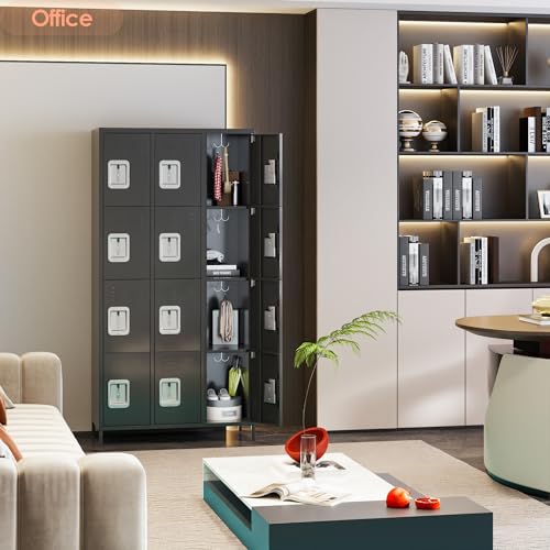 6 Door Metal Storage Locker with 18 Hooks, Black & Dark Grey K6611