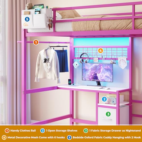 Twin Over Twin Bunk Bed with Desk, Charging Station and LED Lights F705929