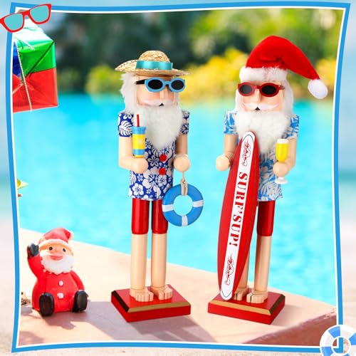 15 Inch Christmas Nutcracker Wooden Surfer Santa Beach Tabletop Decor H68898
