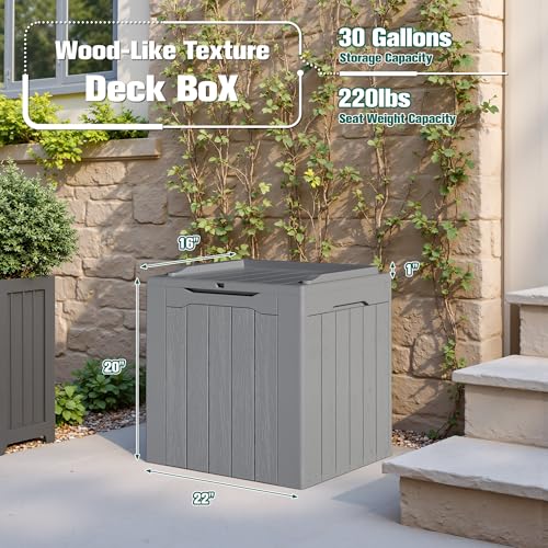 30 Gallon Waterproof Resin Deck Box for Outdoor Patio and Garden Storage Q30388