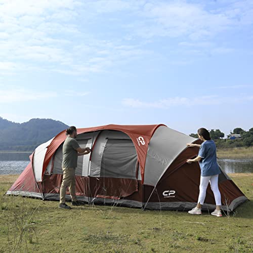 12-Person Camping Tent, 3 Room Family Tent, Waterproof Windproof with Carry Bag Q601154