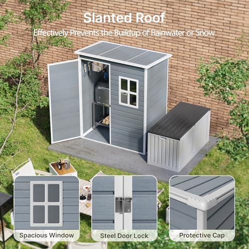 Outdoor Storage Shed with Floor, Lockable Doors, Window, Vents, Steel Frame U71245
