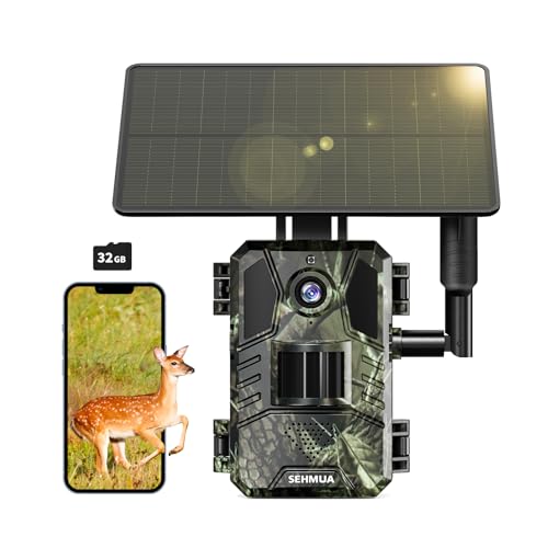 SEHMUA 4G LTE Cellular Trail Cameras 3rd Gen with Live Streaming, Cellular Game Camera Built-in SIM Card Phone Remote Access Solar Trail Camera with Motion Activated 0.2s Trigger Time IP66 Waterproof