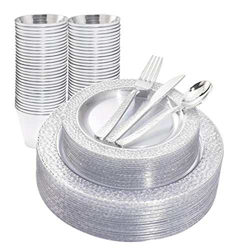 350PCS Clear Plastic Plates with Gold Trim for 50 Guests, Disposable Dinnerware Set O686017