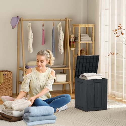 100 Gallon Resin Deck Box, Lockable Patio Outdoor Storage, Waterproof - Black F75230