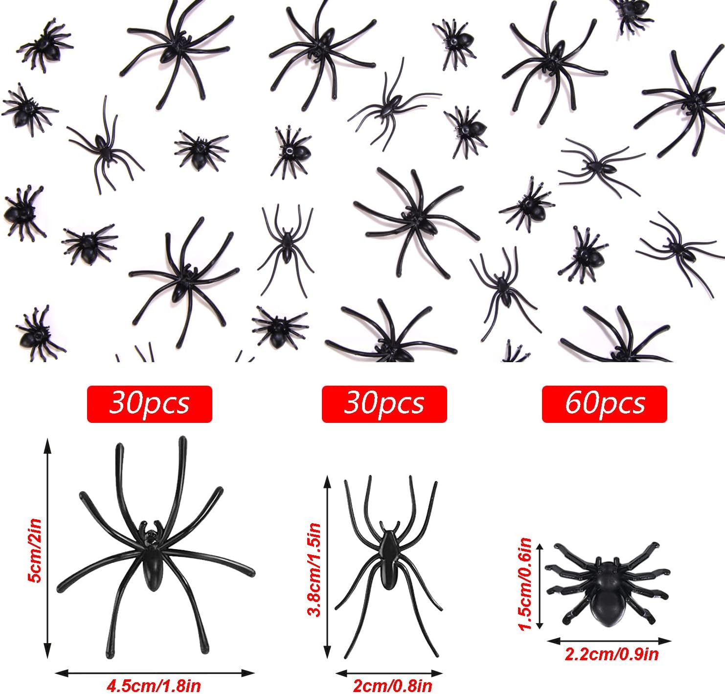 120 Realistic Plastic Spiders for Halloween Party Decor L839
