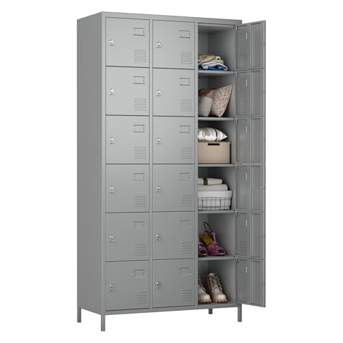 6 Door Metal Storage Locker with 18 Hooks, Black & Dark Grey K6611