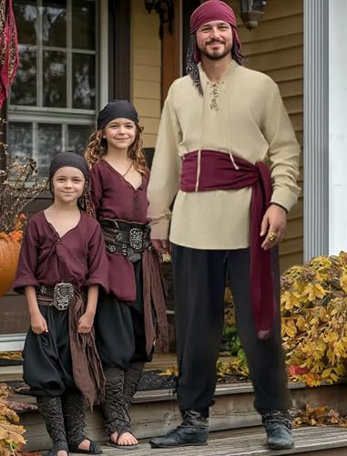 Men's Pirate Costume Outfit with Pants, Shirt, Sash and Accessories P814
