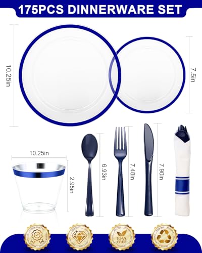Disposable Plates Set for 50 Guests, Plastic Dinnerware with Cups and Napkins J193