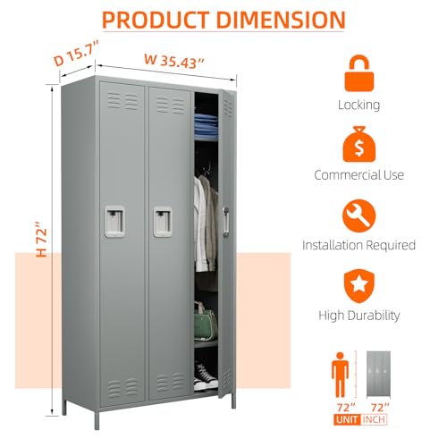 6 Door Metal Storage Locker with 18 Hooks, Black & Dark Grey K6611