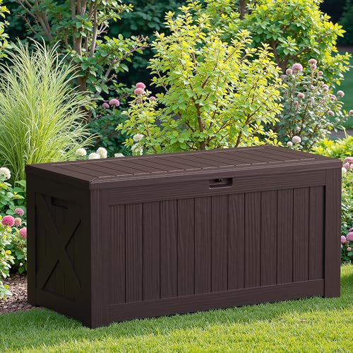 31 Gallon Resin Deck Box Waterproof Indoor Outdoor Storage for Patio Cushions and Garden Tools L90121