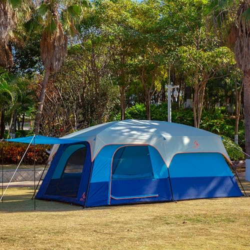Extra Large Family Cabin Tent for Camping, 2 Rooms, 3 Doors, Waterproof E6603