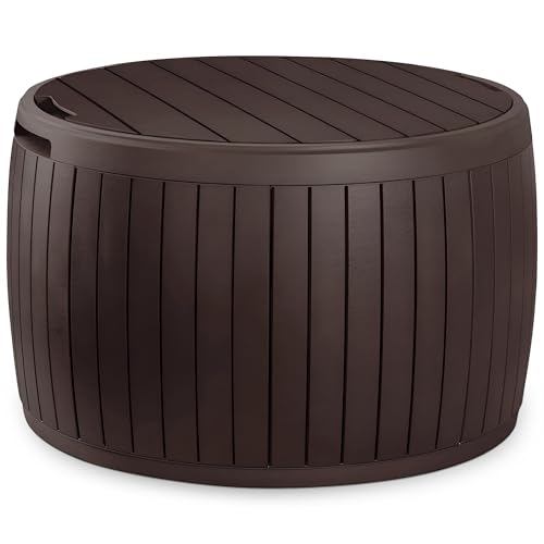 Keter Outdoor Storage Deck Box, 37 Gallon Waterproof Patio Table Bin, Circa, Brown