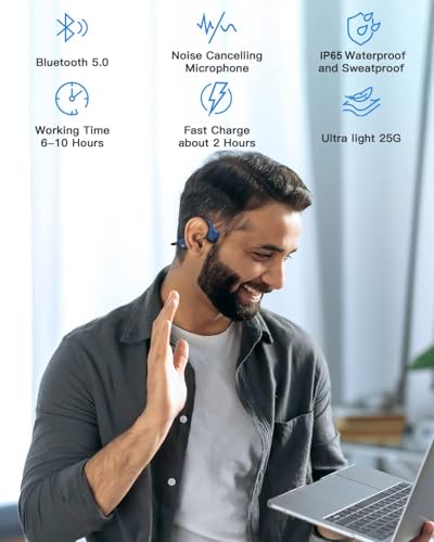 Bone Conduction Wireless Sport Headphones with Noise-Canceling Mics E40369