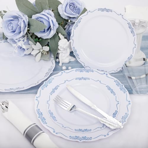350PCS Clear Gold Plastic Dinnerware Set for 50 Guests, Disposable Plates, Cups & Silverware N692