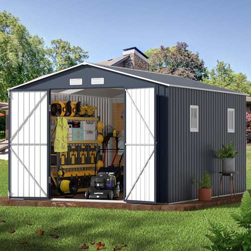 Outdoor Storage Shed 10 x 12 ft Metal Garden Utility with Lockable Doors U582216