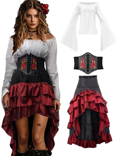 Pirate Costume for Women with Shirt Skirt Corset Belt K4037