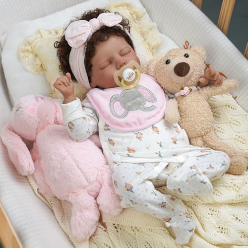 Lifelike Reborn Baby Doll Black 17-Inch with Soft Body and Curls D53590