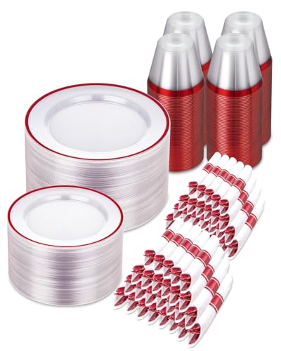 Disposable Plates and Cups Set for 50 Guests with Napkins and Cutlery V71219