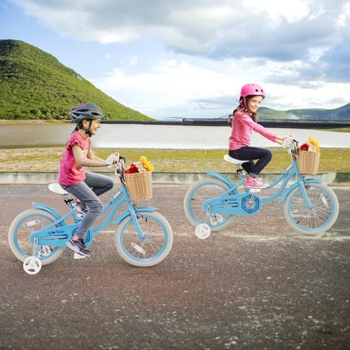 Kids Bike 14 16 18 Inch with Training Wheels, Adjustable Height, Handbrake & Coaster Brake I423