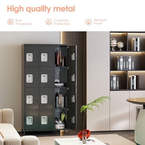 6 Door Metal Storage Locker with 18 Hooks, Black & Dark Grey K6611